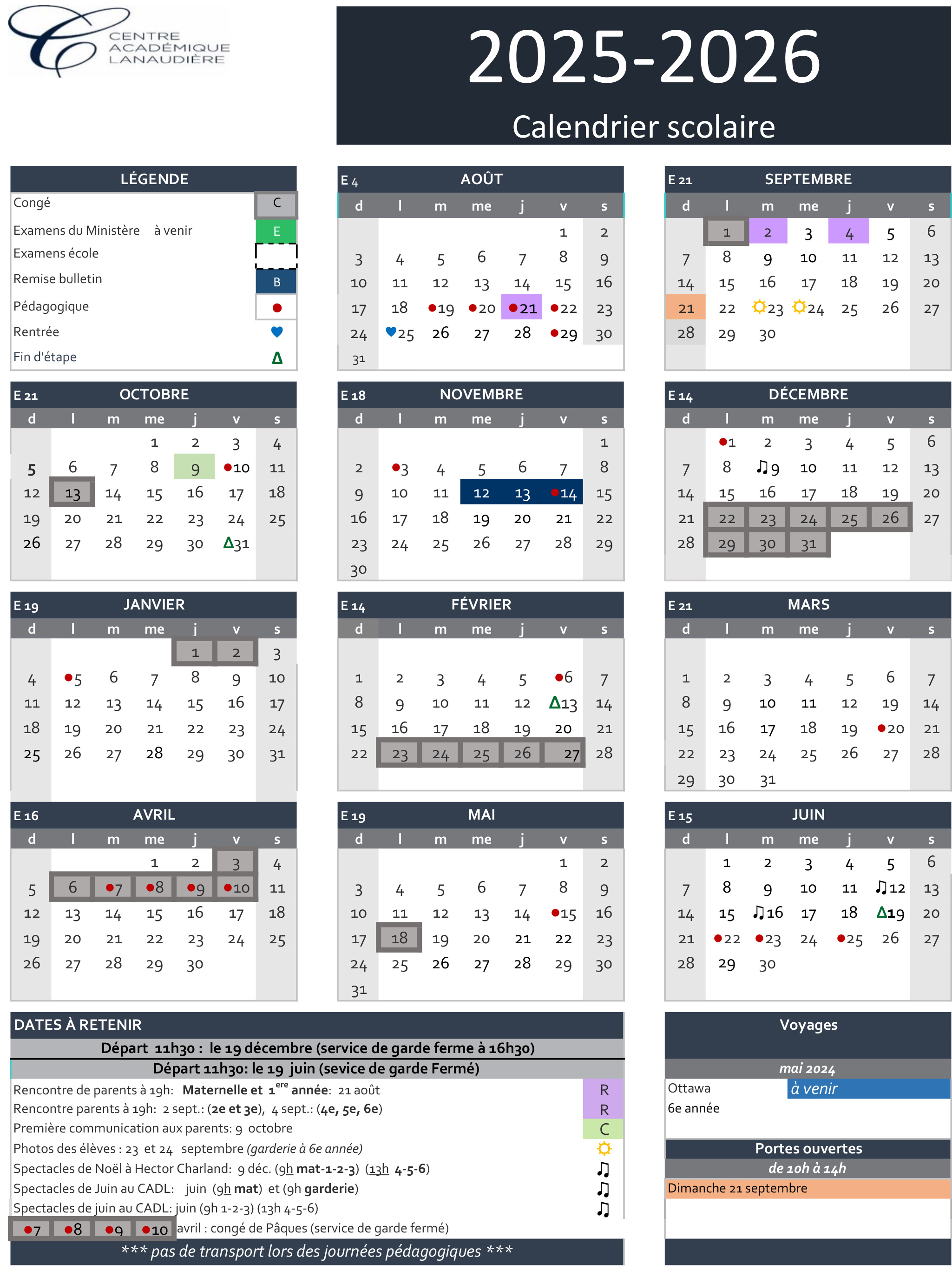 Calendrier Scolaire 2025-2026